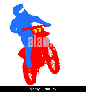 Schwarze Silhouetten-Motocross-Fahrer auf einem Motorrad. Vektor, Abbildung Stockfoto