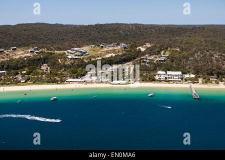 Luftbild des Tangalooma Beach, Moreton Island, Brisbane, Australien Stockfoto