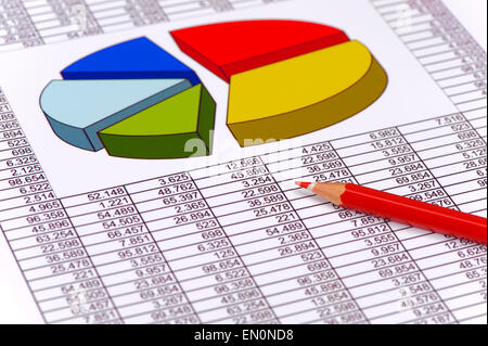 finanzielle Tabelle auf Tabelle mit Daten Stockfoto