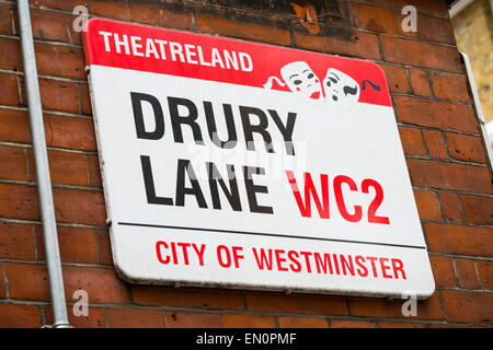 Theatre Royal Drury Lane Straßenschild, Westminster, London, Großbritannien Stockfoto