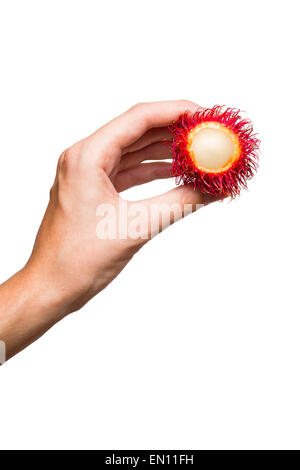 Frische Rambutan Früchte isoliert auf weißem Hintergrund Stockfoto