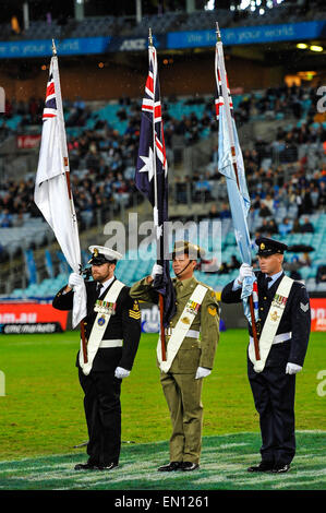 Sydney, Australien. 25. April 2015. Super Rugby.NSW Waratahs im Vergleich zu Melbourne Rebellen. ANZAC Day ist vor dem Spiel anerkannt. Die Waratahs gewann 18-16. Bildnachweis: Aktion Plus Sport/Alamy Live-Nachrichten Stockfoto