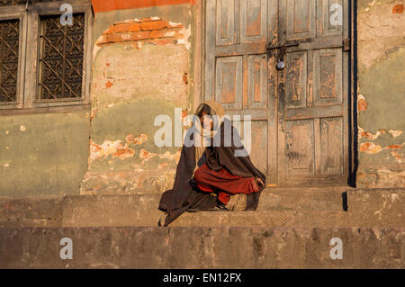 Bettler in den Straßen von Kathmandu, Nepal Stockfoto