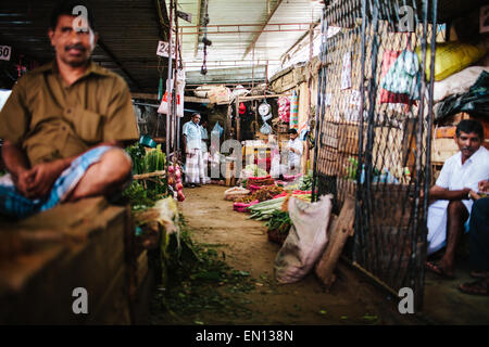 Obst- und Gemüsehändler in Kandy Markthalle in Kandy, Sri Lanka. Stockfoto