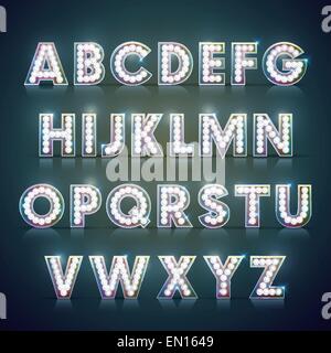 moderne Beleuchtung Alphabet set isolierten auf blauen Hintergrund Stock Vektor
