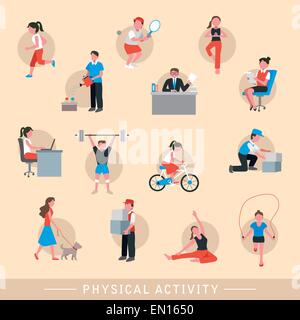 körperliche Aktivität Icons set über Beige Hintergrund isoliert Stock Vektor