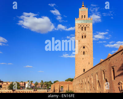 Koutoubia Moschee Minarett in Stadt Marrakesch, Marokko. Stockfoto