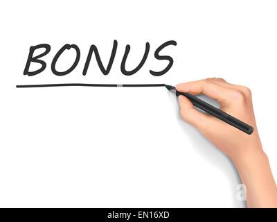 Bonus-Wort geschrieben von Hand auf weißem Hintergrund Stock Vektor