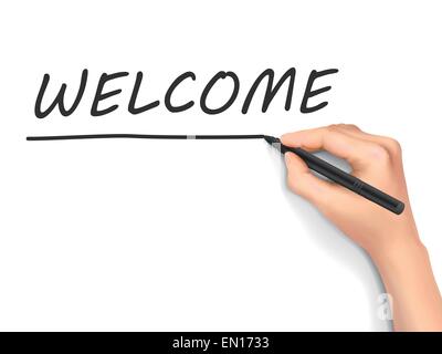 Willkommen Wort geschrieben von Hand auf weißem Hintergrund Stock Vektor