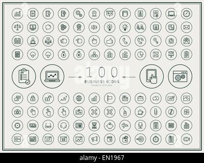 100 Unternehmen runden Symbole über Beige Hintergrund festlegen Stock Vektor
