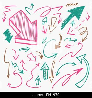 schöne bunte handgezeichnete Pfeile set Sammlung über weiß Stock Vektor