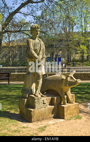 Bad Somerset England UK Statue von Bladud und sein Schwein in Parade Gardens Park Stockfoto