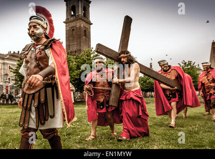 Italien Piemont Turin Grabtuch Ausstellung 2015 - die Leidenschaft des Sordevolo in Turin Porte Palatine, 25. April 2015 Stockfoto