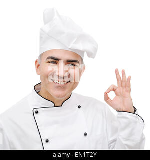 lächelnd Chef ok Anzeichen isoliert auf weißem Hintergrund Stockfoto