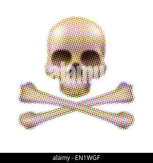 Totenkopf Halbton auf weißem Hintergrund. Totenkopf von farbigen Punkten Stockfoto