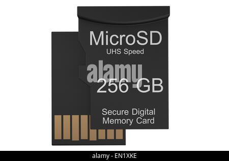 Micro SD-Speicherkarte 256 gb auf weißen Hintergrund isoliert Stockfoto