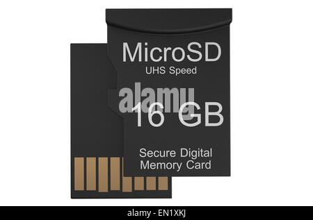 Micro SD-Speicherkarte 16 gb auf weißen Hintergrund isoliert Stockfoto