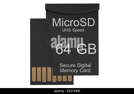 Micro SD-Speicherkarte 64 gb auf weißen Hintergrund isoliert Stockfoto