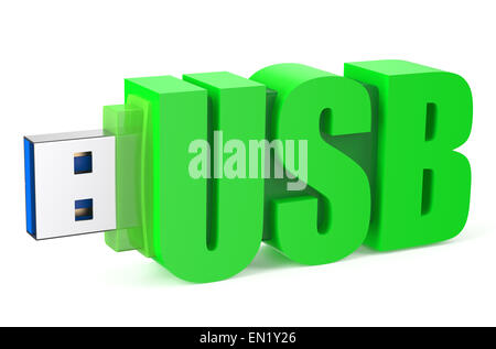 grünen USB-Flash-Laufwerk ss 3.0 isoliert auf weißem Hintergrund Stockfoto