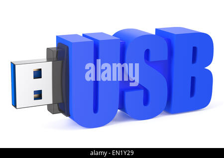 USB-Flash-Laufwerk ss 3.0 isoliert auf weißem Hintergrund blau Stockfoto