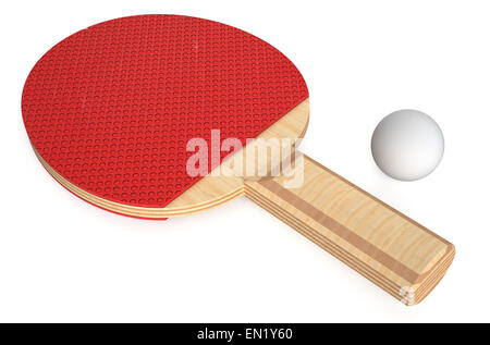 Ping Pong Schläger und Ball, isoliert auf weißem Hintergrund Stockfoto