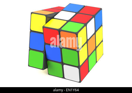 Rubiks Cube isoliert auf weißem Hintergrund Stockfoto