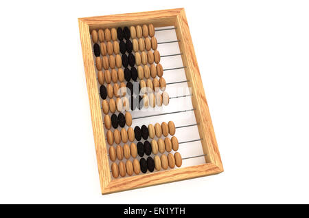 Hölzerne russische Abacus mit Perlen isoliert auf weißem Hintergrund Stockfoto