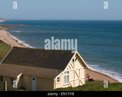 Briar Cliff Hütte, Eype in der Nähe von West Bay, Dorset, UK. verwendet in der TV-Serie Broadchurch Stockfoto