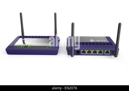 USB-Netzwerkadapter, Vorder- und Rückseite isoliert auf weißem Hintergrund Stockfoto