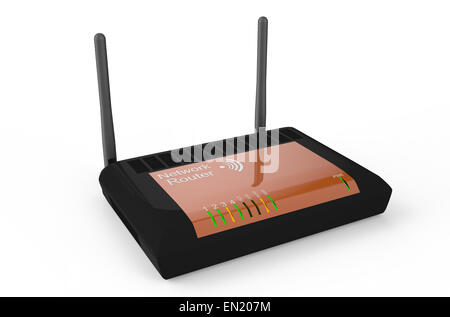 Schwarz Wifi Router isoliert auf weißem Hintergrund Stockfoto