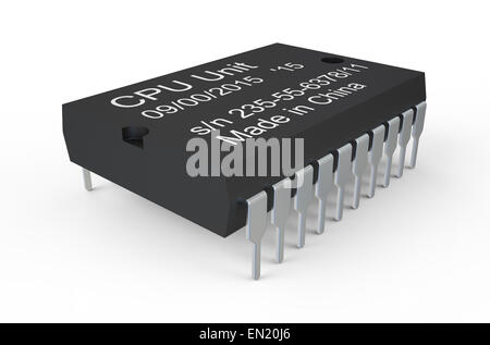 Computer schwarzen Mikrochip isoliert auf weißem Hintergrund Stockfoto