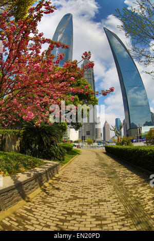 Das Shanghai World Financial Center Wolkenkratzer bauen, Shanghai Central Tower und dem Jin Mao Tower in Luijiazui, Pudong, Stockfoto