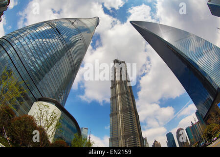 Das Shanghai World Financial Center Wolkenkratzer bauen, Shanghai Central Tower und dem Jin Mao Tower in Luijiazui, Pudong, Stockfoto