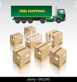 LKW und viele Kartons. Vektor-illustration Stock Vektor