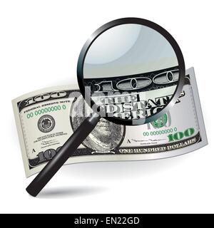 100 US-Dollar mit Lupe. Ansicht von oben. Vektor-illustration Stock Vektor