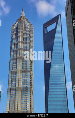 Shanghai Central Tower und dem Jin Mao Tower in Luijiazui, Pudong, Shanghai, China Stockfoto