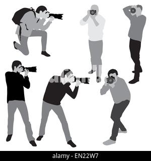 Fotografen mit Geräten am Arbeitsplatz. Vektor-illustration Stock Vektor