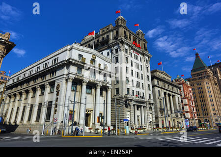 North China Daily News Gebäude AIA, American International Assurance und China Merchant Bankgebäude am Bund, Stockfoto