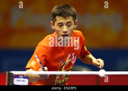 Suzhou International Expo Centre, Suzhou, China. 26. April 2015. Zhang Jike (CHN), 26. April 2015 - Tischtennis: 2015 World Table Tennis Championships Trainingseinheit im Suzhou International Expo Centre, Suzhou, China. © Shingo Ito/AFLO SPORT/Alamy Live-Nachrichten Stockfoto