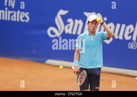 Barcelona, Spanien, 26. April 2015. 26. April 2015. Kei Nishikori (JPN) Tennis: Kei Nishikori Japans Singls Finale match gegen Pablo Andujar Spanien auf der Barcelona Open Banc Sabadell-Tennis-Turnier in der Real Club de Tenis de Barcelona in Barcelona, Spanien, 26. April 2015. Bildnachweis: Mutsu Kawamori/AFLO/Alamy Live-Nachrichten Stockfoto