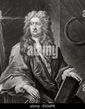Isaac Newton (1642-1726). Englischer Physiker und Mathematiker. Gravur. Porträt. Stockfoto