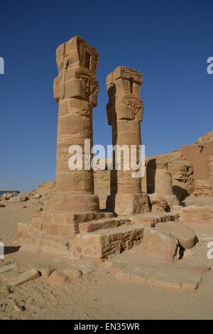 Spalten, Tempel der Hathor, Gebel Barkal, Karima, nördlichen Bundesstaat, Nubia, Sudan Stockfoto