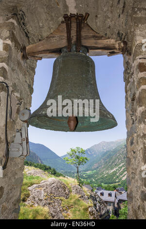 Blick vom Glockenturm der Kirche von Sant Joan, UNESCO-Weltkulturerbe, Vall de Boí, Boí, Katalonien, Spanien Stockfoto