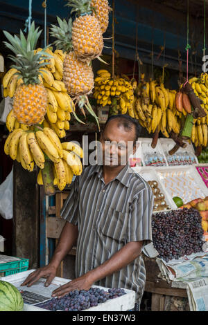 Obst Kaufmann, Mattancherry, Kochi, Cochin, Kerala, Indien Stockfoto