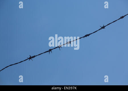 Stacheldraht gegen blauen Himmel, Deutschland Stockfoto