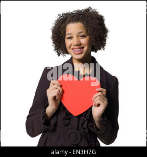 Mädchen mit roten Herzen Stockfoto