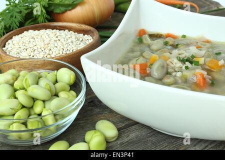 Traditionellen Fava Bohnensuppe mit Gartengemüse, Lac Saint-Jean, Quebec, Kanada Stockfoto