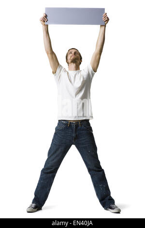 Man Betrieb leer Zeichen Stockfoto