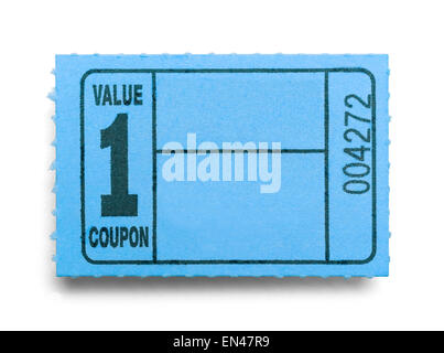 Kleine blaue Gutschein Ticket isoliert auf einem weißen Hintergrund. Stockfoto