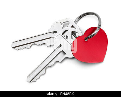 Satz von Schlüsseln mit roten Herzen, Isolated on White Background. Stockfoto